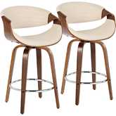 Symphony 26" Swivel Counter Stool in Walnut Wood & Cream Leatherette with Chrome Footrest (Set of 2)